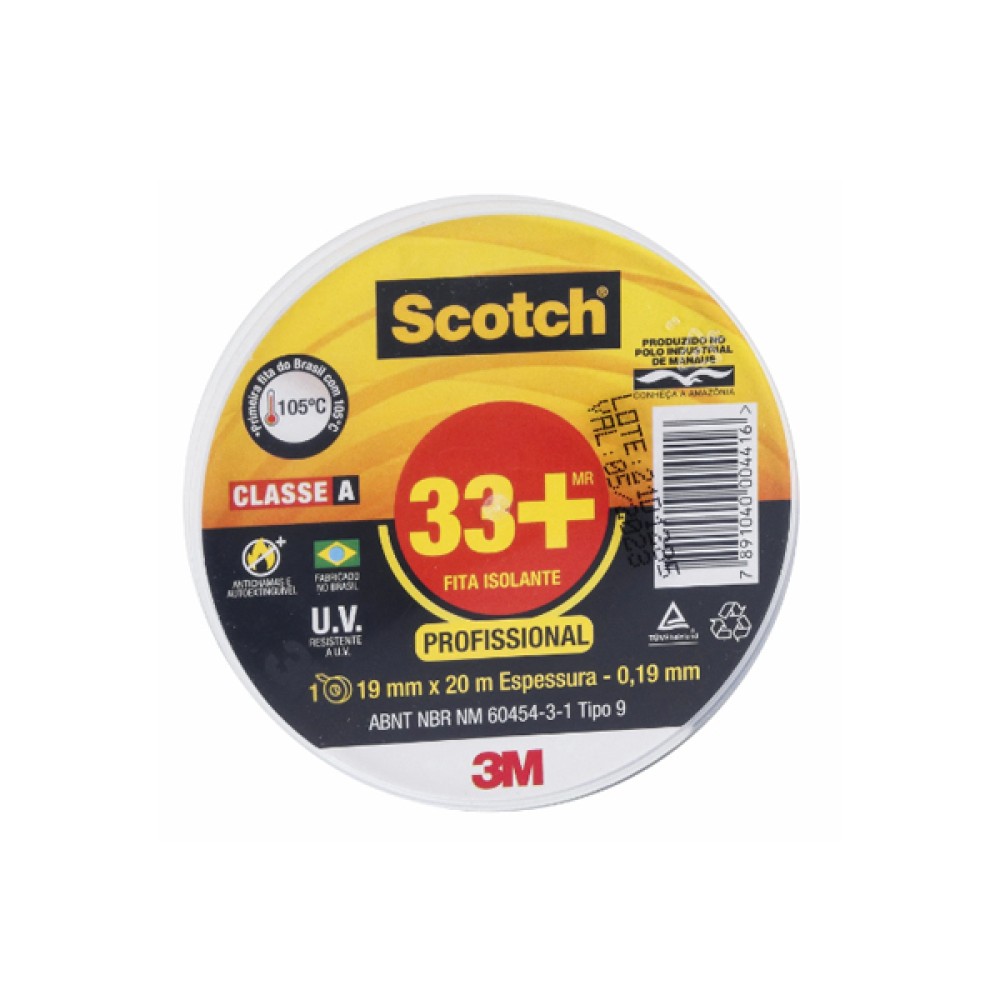 Fita Isolante 3M Scotch 33+ Classe A Preta 19mm x 20m Fita Isolante 3M Scotch 33+ Classe A Preta 19mm x 20m